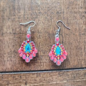 Pink and Blue Teardrop Crystal Dangle Earrings